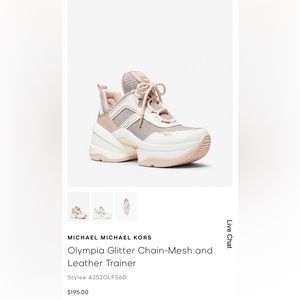 Michael Kors Glitter Chain-Mesh and Leather Trainer Pink White size 8